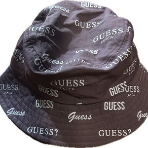 Guess Purple Bucket Hat with White Logo Print